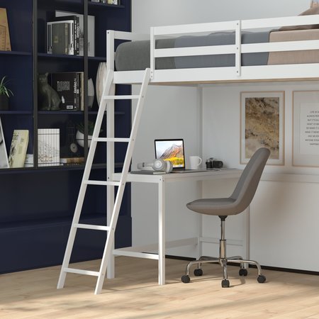 Flash Furniture White Twin Loft Bed Frame with Desk and Ladder MH-LBD5-WH-T-GG